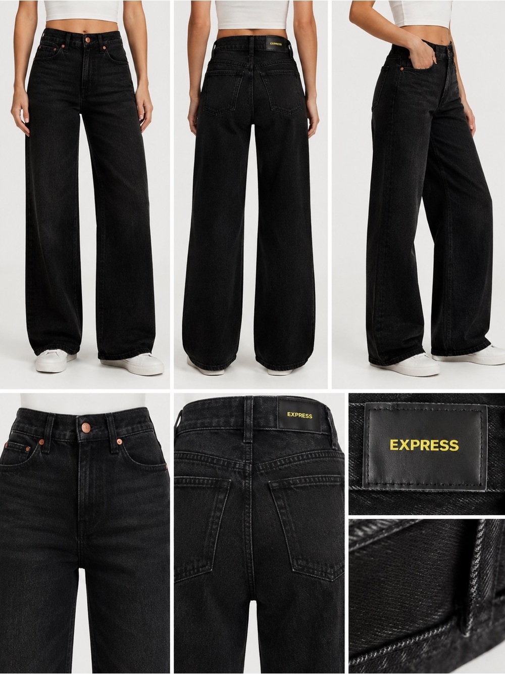 Express High Rise Wide Leg Black Jeans Size 8R